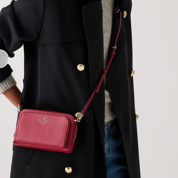 Kate Spade Staci Mini Dual Zip Around Crossbody Red Jam - Picture 12 of 16